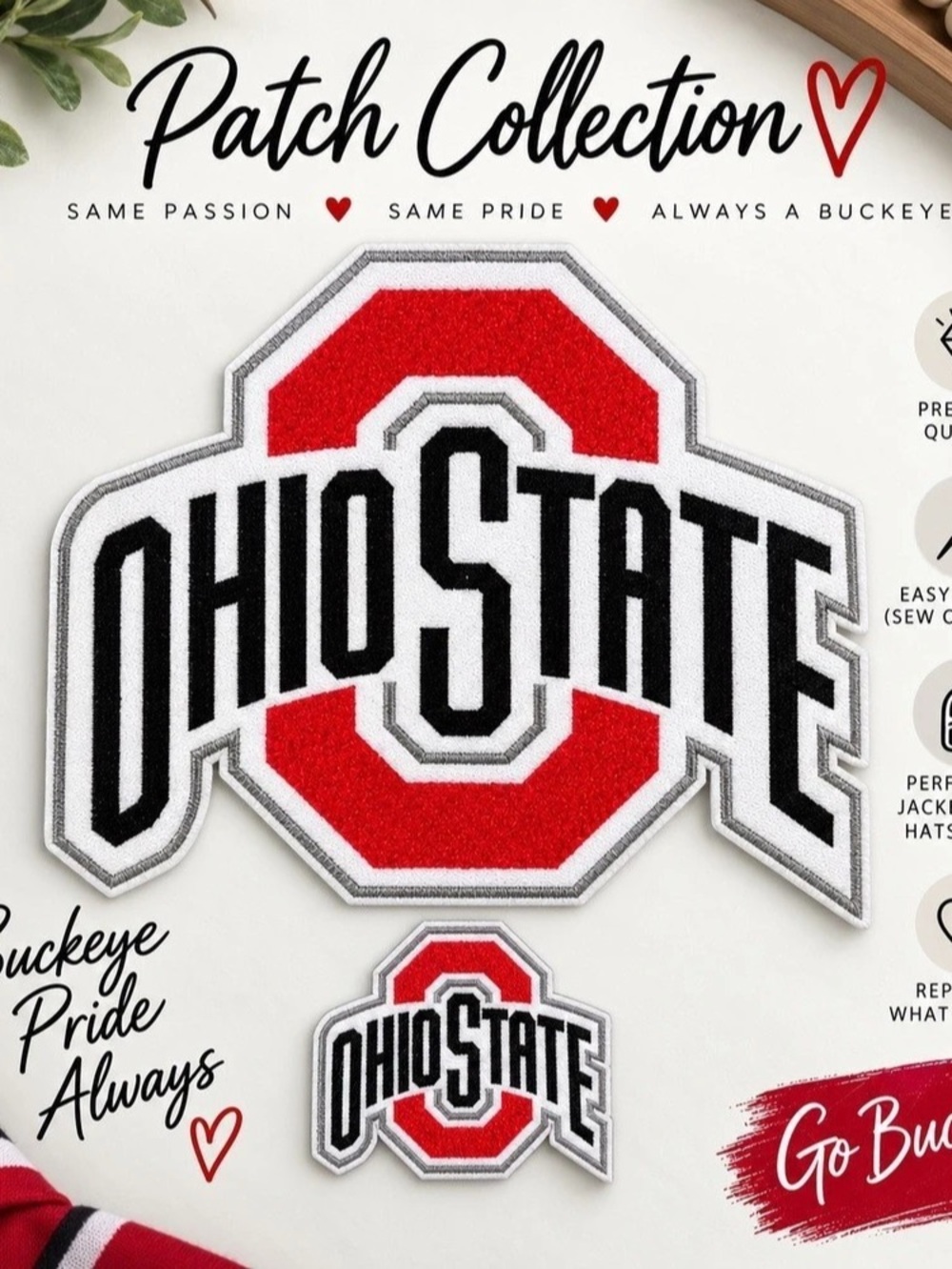 Patch Collection Ohio State Buckeyes embroidered patch Red & Black NEW